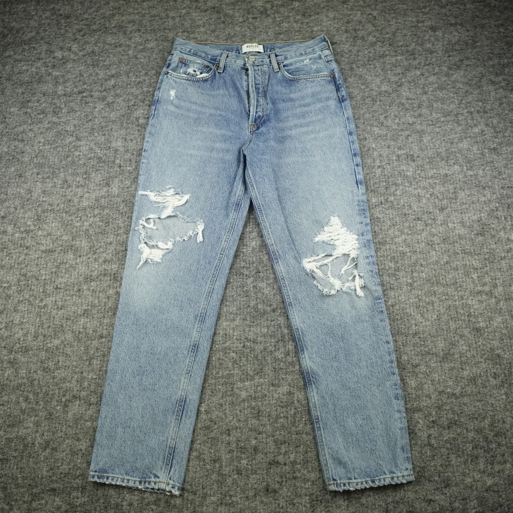 AGOLDE Jeans Womens 27 Blue Denim‎ Fen High Rise Relaxed Tapered Distressed Crop